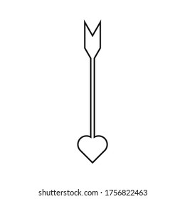 Icono de vector de flecha de caza, corazón en lugar de punta, contorno
