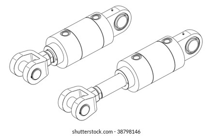 Vector drawing of hydraulic cylinder on white background