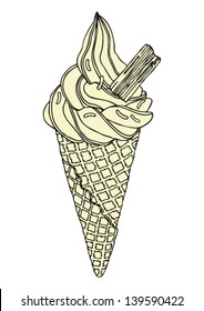 Vector drawing of ice cream in cone.