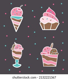 Conjunto de crema de hielo de dibujo de vectores 