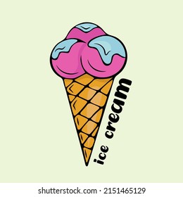 vector drawing ice cream in a waffle cone