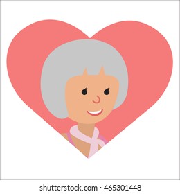 Vector drawing of icon elderly woman in the heart
