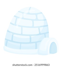 Desenho vetorial de um iglu em estilo plano, isolado sobre um fundo branco. Prédio de inverno feito de blocos de gelo. Casa esquimó isolada sobre fundo branco