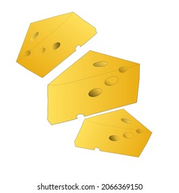 a vector drawing illustration of 3 cheeses on a white background. food business