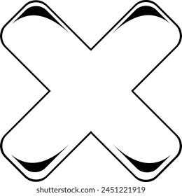 vector drawing illustration cross icon of rejection or cancellation, drawn in black and white color