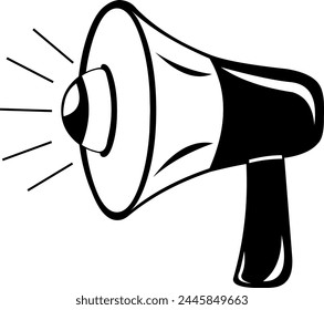 vector drawing illustration icon megaphone loudspeaker cartoon, drawn in black and white color