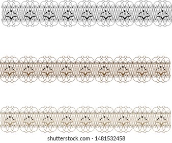 Vector drawing. Illustration of lace in three colors. Black, white and brown lace. Set of elements for design.