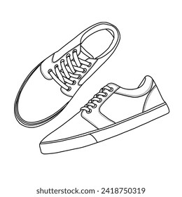 Vector drawing Illustration of Mens Low Top Sneaker Casual shoes, suitable for your custom sneakers design, outline vector doodle illustration, top and side view isolated on white background