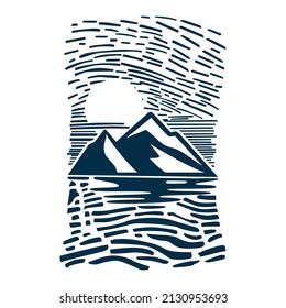 Ilustración vectorial del paisaje montañoso durante el día