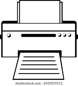 vector drawing illustration printer printing a paper sheet object, drawn in black and white