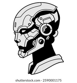Vector drawing illustration of a robotic head.