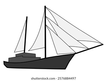 Vector drawing illustration of a sailing boat or a small yacht