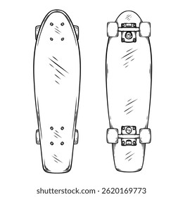 vector drawing illustration set collection of a skateboard