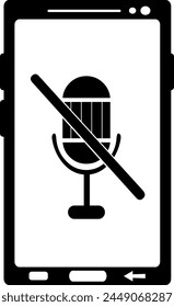 vector drawing illustration smartphone or mobile phone with its microphone disabled option, drawn in black and white color