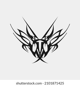 vector drawing illustration of a tattoo like a scary and cool monster head for a muscular man