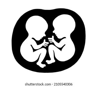 vector drawing, illustration of twins in mother's womb