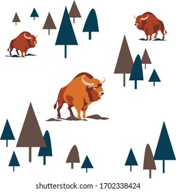 
Vector drawing with the image of a bison for the background, print