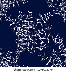 Vector drawing. An image of flowers and herbs. Seamless pattern. Decorative graphic composition. Use printed materials, signs, objects, decorations, posters, postcards.