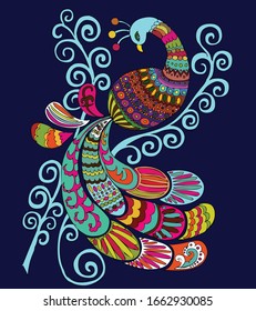 Vector drawing of Indian bird Peacock for decoration border and invitation card 