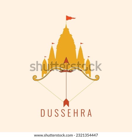 Vector drawing of Indian Temples, Indian Festival Dussehra illustration, Bow and arrow vector art