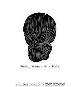 Vector drawing of Indian woman hair style, Vector illustration of woman head, A healthy lady long hair drawing