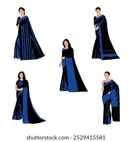 Vector drawing of Indian woman Saree, An Indian lady wearing a cloths, An line illustration of fashion lady Vol 02