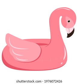Vector drawing of an inflatable pink flamingo. Inflatable rubber ring for children and adults, for pools, sea, oceans, rivers, in the form of flamingos. Vector illustration isolated on background.