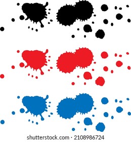 manchas de tinta de dibujo vectorial de tres colores aisladas en un fondo blanco, clipart