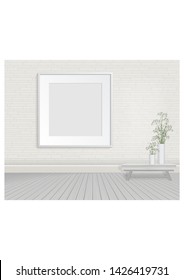 Vector drawing - interior with frames on the wall, for mockup, eps 10.