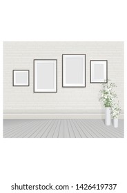 Vector drawing - interior with frames on the wall, for mockup, eps 10.