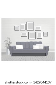 Vector drawing - interior with frames on the wall, for mockup,  eps 10. 