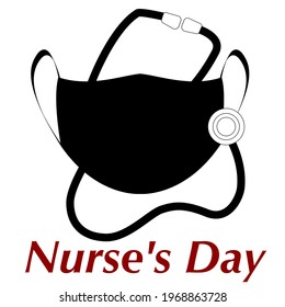 Vector drawing international nurse day. Image of a medical mask and stethoscope, on isolated white background. 
