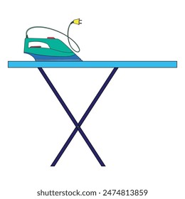 Vector drawing of an iron standing on an ironing board