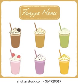 Vector drawing isolated frappe beverage  menu for cafe shop.
