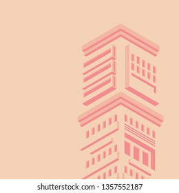 Vector drawing of isometric building. Illustration of smart building in flat colors.