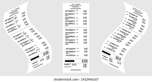 Vector drawing in Isometric . Set of paper financial, cashier's checks, invoice. Receipt of payment for services, purchases. Business, electronic commerce