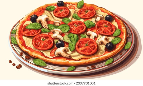 vector drawing of italian pizza with tomatoes