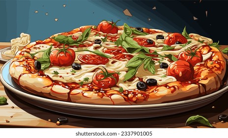 vector drawing of italian pizza with tomatoes