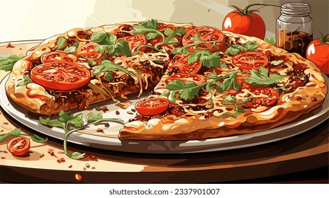 vector drawing of italian pizza with tomatoes
