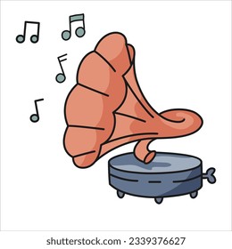 vector drawing items for playing music, musical mood, column, speaker, headphones, notes, sounds