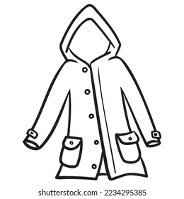 vector drawing of a jacket with pockets and a hood. monochrome, isolated on white.