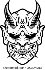 Vector drawing of a japanese demon mask