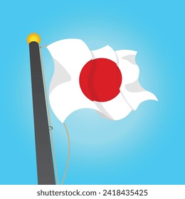 Vector vector drawing of the Japanese flag flying in the sky