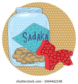 Vector drawing, jar of coins with toy horse