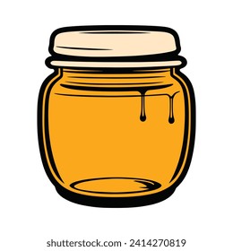 Dibujo vectorial de un frasco de miel, aislado en un fondo blanco, apicultura