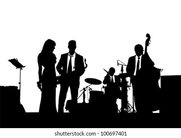 Dibujo vectorial de una banda de jazz en el escenario