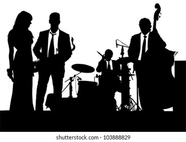 Vector drawing of a jazz band on stage
