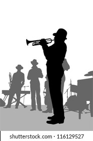 Vector drawing jazz musicians on the stage