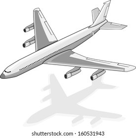 Vector drawing of a Jet Plane illustration isolated on white, simple editable useable file, no gradients, meshes or blends used.