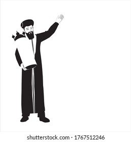 Vector Drawing Of A Jewish Sephardi Chief Rabbi. Dressed In The Rabbinical Robe. And In The Special Round Hat. Holds A Torah Scroll In A Case With Decoration.
Silhouette Of Simchat Torah Holiday Dance